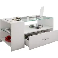 VCM Table basse en bois avec verre de sécurité ESG | Sofatic avec espace de rangement suffisant | Dimensions env. H. 45 x W. 100 x D. 50 cm | Table salon avec tiroir - Tindala