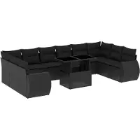 vidaXL Ensemble de salon de jardin 11 pièces avec coussins noir poly rotin