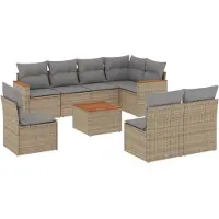 vidaXL Ensemble de salon de jardin 9 pièces avec coussins beige Poly rotin