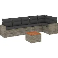 vidaXL Ensemble de salon de jardin 7 pièces avec coussins Gris Poly rotin