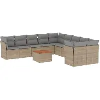 vidaXL Ensemble de salon de jardin 11 pièces avec coussins Beige Poly Rattan