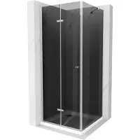 Mexen Lima Cabine de douche pliante 70 x 70 cm, Noir graphite, Chrome + Receveur de douche plat, Blanc - 856-070-070-01-40-4010