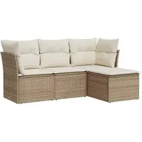 vidaXL Ensemble de salon de jardin 4 pièces avec coussins Beige Poly Rattan