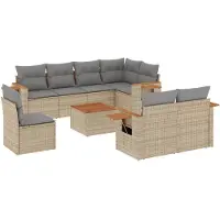 vidaXL Ensemble de salon de jardin 9 pièces avec coussins beige Poly rotin