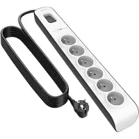Belkin multiprise 6 prises avec interrupteur marche/arrêt et cordon d'alimentation de 2m, - Blanc