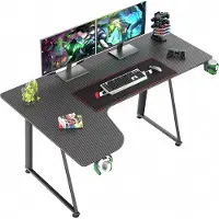 Vdd - Bureau - bureau d'angle - bureau d'angle en L - bureau de jeu - table de jeu - table d'ordinateur - Carbone - 160 x 60 x 75cm