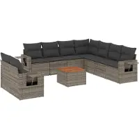vidaXL Ensemble de salon de jardin 10 pièces avec coussins Gris Poly Rattan