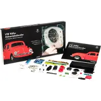 Franzis 55255 - VW Coccinelle Calendrier de l'Avent rouge, kit de modèle réduit en métal à l'échelle 1:43, module sonore et livre d'accompagnement de 52 pages inclus