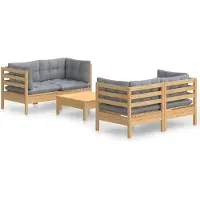 vidaXL Ensemble de salon de jardin 5 pièces avec coussins gris en pin