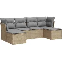 vidaXL Ensemble de salon de jardin 6 pièces avec coussins Beige Poly Rattan