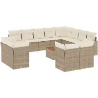 vidaXL Ensemble de 13 canapés de jardin avec coussins Beige Poly Rattan