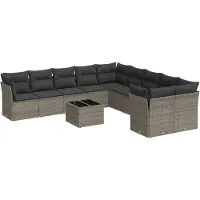 vidaXL Ensemble de salon de jardin 11 pièces avec coussins Gris Poly rotin