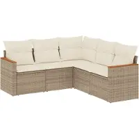 vidaXL Ensemble de salon de jardin 5 pièces avec coussins Beige Poly Rattan