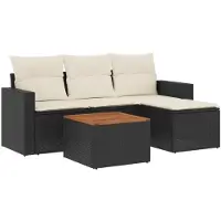 vidaXL Ensemble de salon de jardin 5 pièces avec coussins noir poly rotin