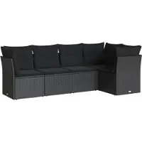 vidaXL Ensemble de salon de jardin 5 pièces avec coussins noir poly rotin