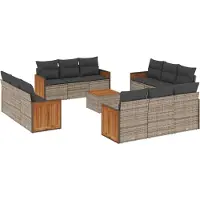 vidaXL Ensemble de 13 canapés de jardin avec coussins Gris Poly Rattan