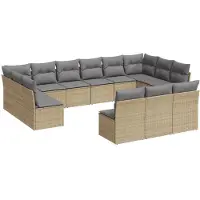 vidaXL Ensemble de 13 canapés de jardin avec coussins Beige Poly Rattan