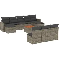 vidaXL Ensemble de salon de jardin 11 pièces avec coussins Gris Poly rotin