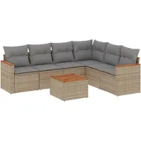 vidaXL Ensemble de salon de jardin 7 pièces avec coussins Beige Poly Rattan