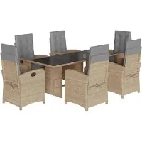 vidaXL Ensemble de jardin 7 pièces avec coussins Mélange beige Poly rotin