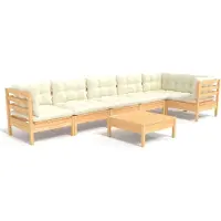 vidaXL Ensemble salon de jardin 7 pièces avec coussins Crème Pin