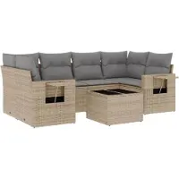 vidaXL Ensemble de salon de jardin 7 pièces avec coussins Beige Poly Rattan