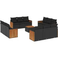 vidaXL Ensemble de 13 canapés de jardin avec coussins noir poly rotin