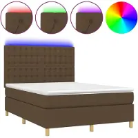 vidaXL Lit Boxspring avec matelas & LED Marron foncé 140x190 cm Tissu