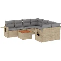 vidaXL Ensemble de salon de jardin 9 pièces avec coussins beige Poly rotin