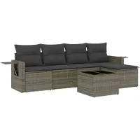 vidaXL Ensemble de salon de jardin 6 pièces avec coussins Gris Poly rotin
