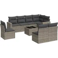 vidaXL Ensemble de salon de jardin 9 pièces avec coussins Gris Poly rotin