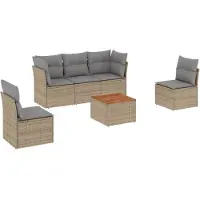 vidaXL Ensemble de salon de jardin 6 pièces avec coussins Beige Poly Rattan