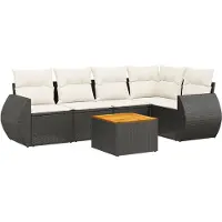 vidaXL Ensemble de salon de jardin 6 pièces avec coussins noir poly rotin