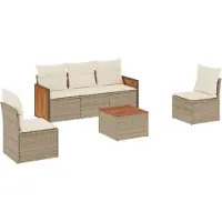 vidaXL Ensemble de salon de jardin 6 pièces avec coussins Beige Poly Rattan