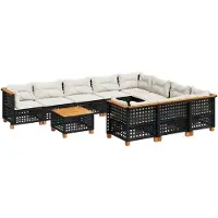 vidaXL Ensemble de salon de jardin 11 pièces avec coussins noir poly rotin