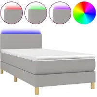 vidaXL Lit boxspring avec matelas & LED gris clair 90x190 cm Tissu