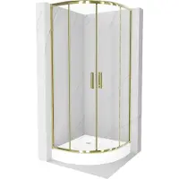 Mexen Rio paroi de douche semi-circulaire 90 x 90 cm, Transparent, Or + receveur de douche Rio, Blanc - 863-090-090-50-00-4710