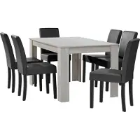 En.casa [] Table de salle à manger en chêne blanc avec 6 chaises gris foncé en similicuir rembourré 140x90 Groupe de salle à manger