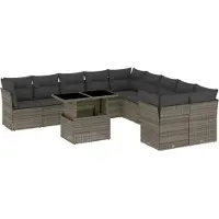 vidaXL Ensemble de salon de jardin 11 pièces avec coussins Gris Poly rotin