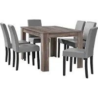 En.casa [] Table de salle à manger en chêne antique avec 6 chaises gris clair en similicuir rembourré 140x90 Groupe de salle à manger