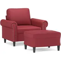 vidaXL Fauteuil avec pouf vin rouge 60 cm similicuir
