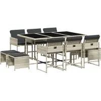 vidaXL Salon de jardin 11 pièces avec coussins gris clair Poly rotin