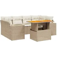 vidaXL Ensemble de salon de jardin 7 pièces avec coussins Beige Poly Rattan