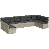 vidaXL Ensemble de 10 canapés de jardin avec coussins gris clair Poly rotin