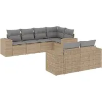vidaXL Ensemble de salon de jardin 7 pièces avec coussins Beige Poly Rattan