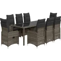 vidaXL Ensemble de jardin bistrot 9 pièces avec coussins Gris Poly rotin