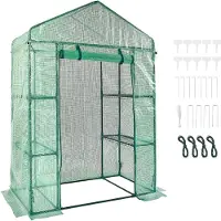 Vevor Serre de Jardin 141x74,5x205 cm Tente Abri de Plantes avec Étagères Bâche PE Haute Résistance avec Porte et Fenêtres et Cadre en Acier Montage Facile Idéal pour Plantation Fleurs Stockage Vert
