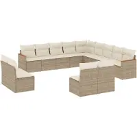 vidaXL Ensemble de 13 canapés de jardin avec coussins Beige Poly Rattan