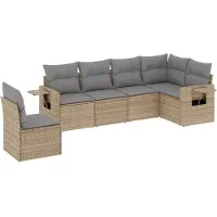 vidaXL Ensemble de salon de jardin 6 pièces avec coussins Beige Poly Rattan