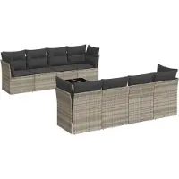 vidaXL Ensemble de salon de jardin 9 pièces avec coussins gris clair Poly rotin